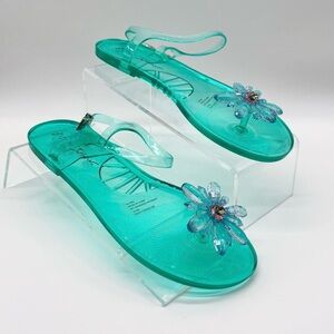 Betsey Johnson Sarai Teal Jelly Flower Sandals Size 10 – New